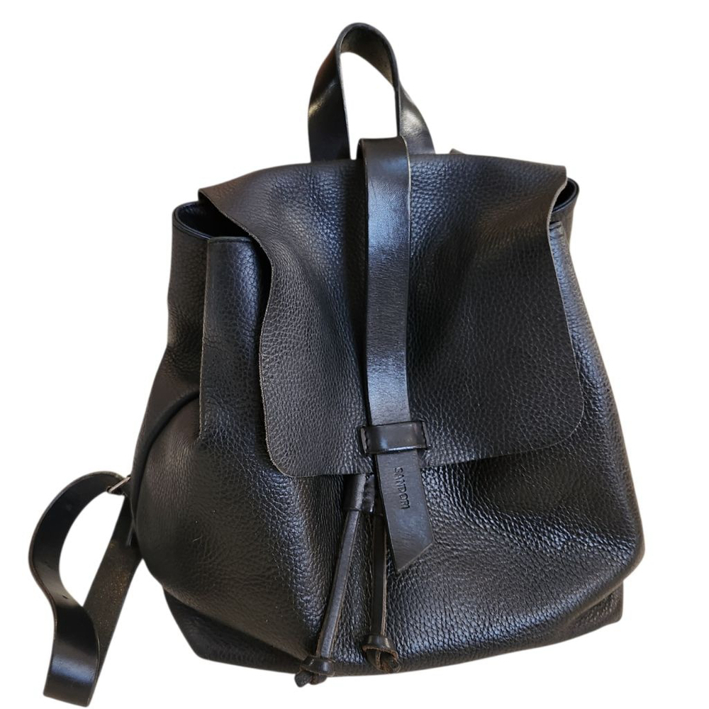Sandori Black Leather Backpack Drawstring - Picture 2 of 7